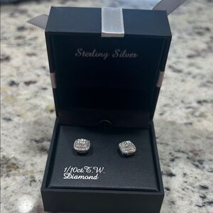 Elegant Sterling Silver Diamond Stud Earrings